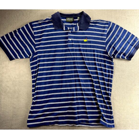 Masters Collection Polo Shirt Mens XL Augusta Golf Striped Blue Pima Cotton - Picture 1 of 8
